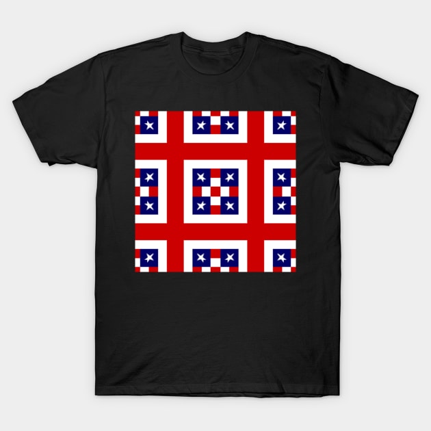 White Stars Blue Squares Red White Stripes T-Shirt by BubbleMench